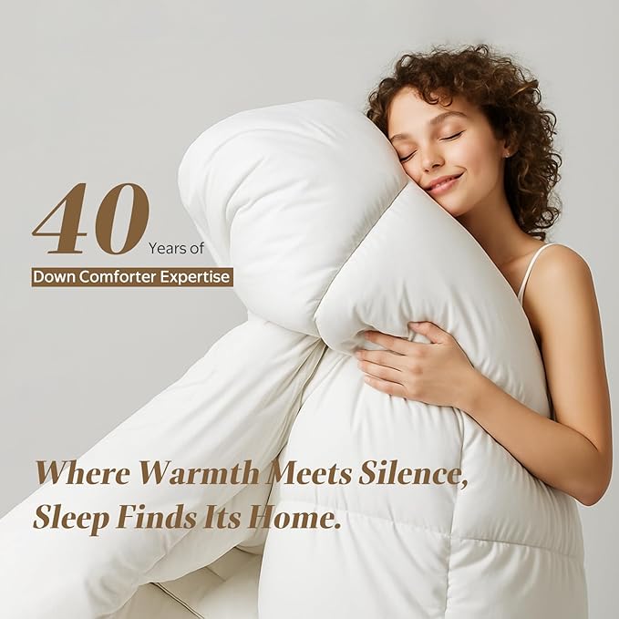 DWR Luxury Feather Down Fiber Comforter California King Size, Ultra-Soft Cotton-Blend Fabric, Heavy Weight for Cold Sleepers/Cold Weather Hotel Style Duvet Insert with Ties (104"x96", White)