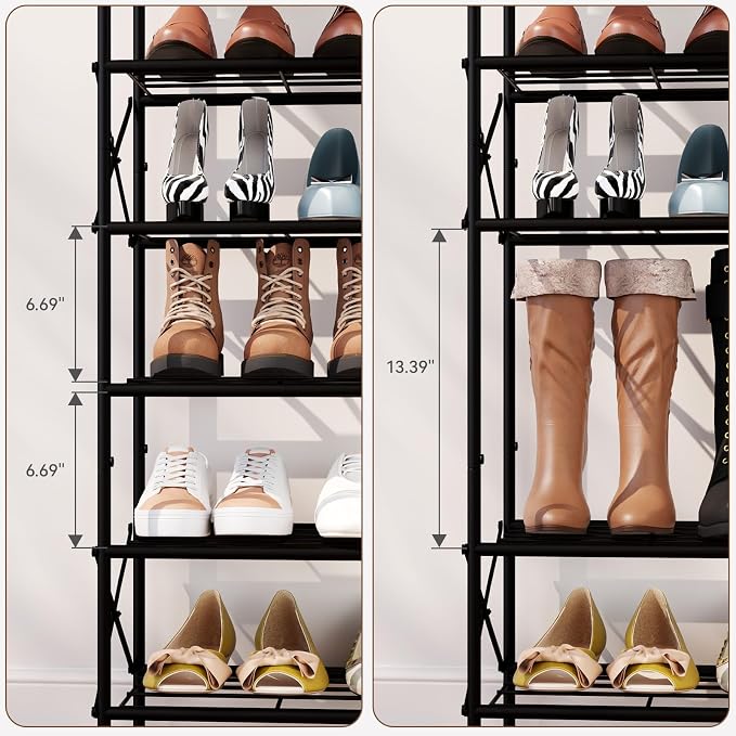 IBUYKE 8 Tier Shoe Rack, Large Capacity Shoe Storage Organizer for 32 Pairs of Shoes, Metal Shoe Storage Rack with Shelf for Entryway Hallway Closet Garage, Black TXJ018B - Image 6