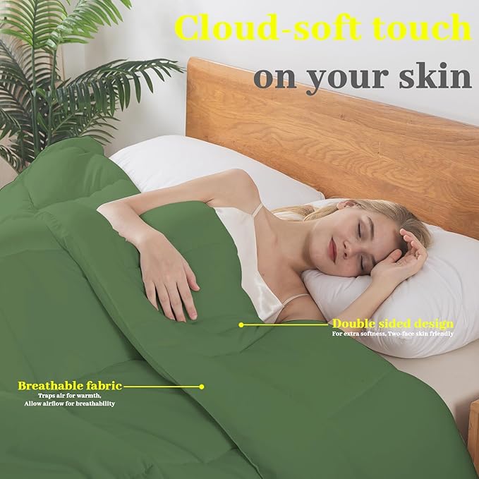 BedTreat Down Alternative Comforter Queen Duvet Insert with Corner Tabs, All Season Quilted Bed Comforter Box-Stitched Queen Comforter Green，Machine Washable Microfiber Bedding