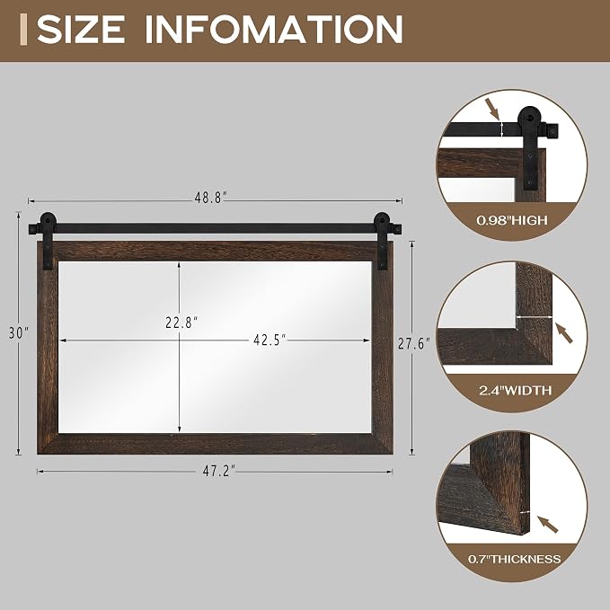 COGOOD Farmhouse Bathroom Mirror - 49" x 30" Rustic Barn Door Mirror for Living Room, Entryway, Bedroom, Vanity Wall Decor (Black Brown) - Image 4