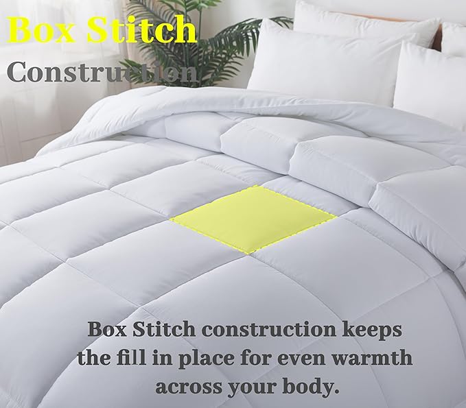 BedTreat Down Alternative Comforter Twin Duvet Insert with Corner Tabs, All Season Quilted Bed Comforter Box-Stitched Lightweight Quilt Twin Comforter White，Machine Washable Microfiber Bedding