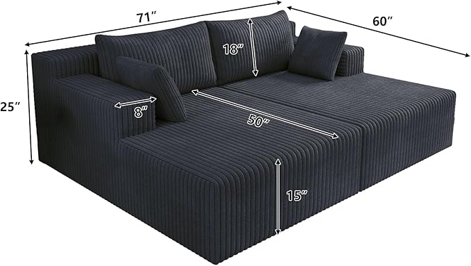 71-Inch Fluffy Corduroy Boneless Sleeper Daybed Loveseat Double Recliner Chaise Lounge Sofa Couches, Floor Cloud Sofa Chaise W/4 Pillows for Home Apartment Living Room