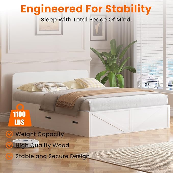 CECER Full Size Murphy Bed with Mattress Include，Murphy Bed Full with Storage Drawers，Multi-Functional Desgin that Converts to Sofa Set for Small Spaces/Guest Room/Bedroom（White）