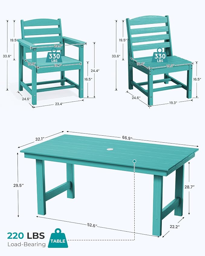 SERWALL Patio Dining Sets for 10 Person, HDPE Dining Set with 2 Tables, 8 Armless Chairs and 2 Armed Dining Chairs, Aruba - Image 4