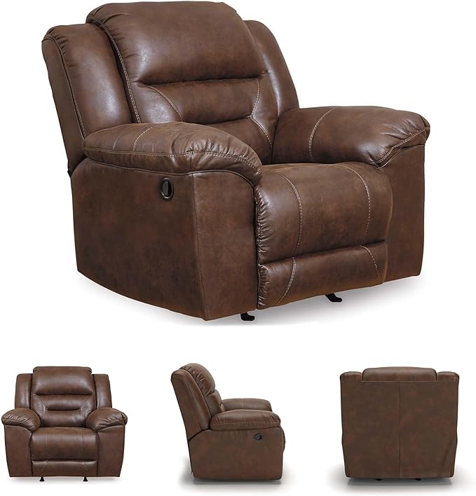 Signature Design by Ashley Stoneland Faux Leather Manual Pull Tab Rocker Recliner, Dark Brown