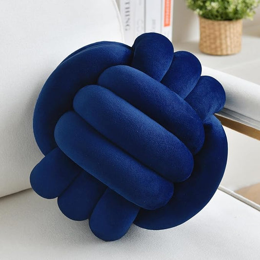 LUSJNGE Decorative Throw Knot Pillow Ball for Home Chair Sofa Couch Bed Aesthetic Round Velvet Knotted Pillow Cushion (Navy Blue, 8 inches)