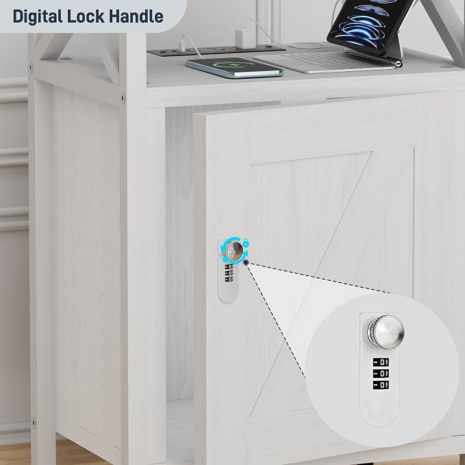 runjuly Wooden Nightstand with Lock, Bed Side Table with Drawers, Bedside Table with Charging Station, 3 USB & 2 Outlets, Night Stand with Storage, End Tables for Bedroom, Dorm, White - Image 7