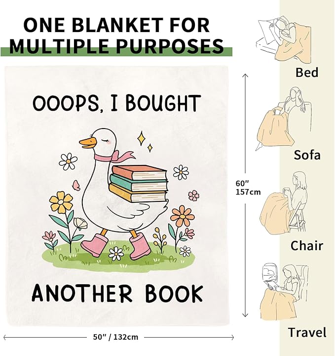 Book Lovers Gifts for Women, Flannel Soft Reading Blanket Decor, Reading Accessories for Bookish Bookworm Reader - I Bought Another Book - 50" x 60"