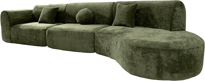 Christopher Knight Home Grelyn Modern Curved Modular Sectional Sofa, Wool Fabric Large Cloud Couch, 6-Seater L-Shaped Couch for Living Room, 3-Piece Lounge Sofa with Chaise,Fully Assembled,Olive Green