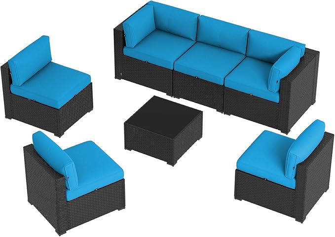 Aoxun 7 Piece Patio Furniture Set, Wicker Rattan Patio Sectional Sofa, Outdoor Furniture Set with Thickened Cushion, Light Gray