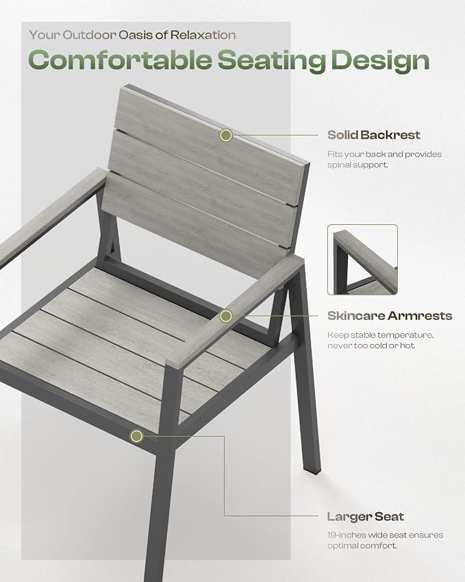 Outdoor Patio Dining Chairs Set of 2, 350LBS Capacity Aluminum Patio Dining Chairs with Armrests, Weather-Resistant for Lawn, Garden, Yard, Poolside and Indoor Use (Gray) - Image 3