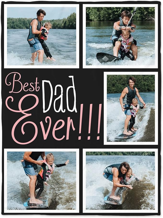 Printwoo Gifts for Dad Custom Blankets with Photos Personalized Photo Blankets with Picture for Dad, Customized Throws Blanket for Fathers Day Plush Best Daddy Ever Family Husband Men Birthday