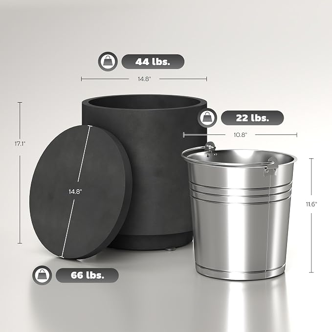HOMCOM 2.6 Gal Outdoor Cooler Side Table, 3-in-1 Cool Coffee Table with Storage, Removable Ice Bucket and Lid, Concrete Small Patio Table for Party, Poolside, Deck, Charcoal Gray - Image 3