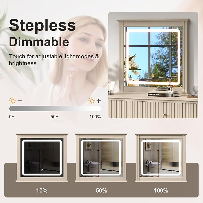 RoyalCraft 6 Drawer Dresser with Lighted Mirror, Beige Fluted Modern Wood Chest of Drawers, Long Dresser for Bedroom Storage - Image 6