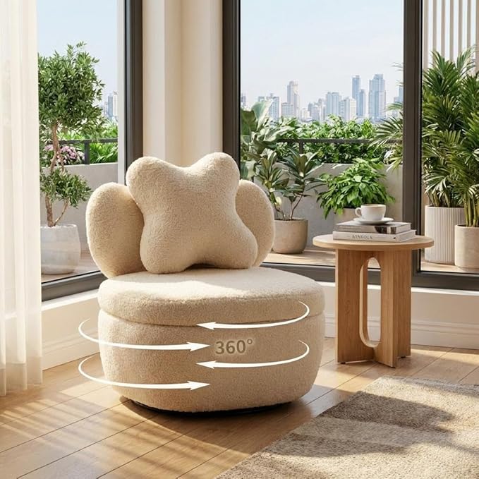 Teddy Velvet Swivel Accent Chair with Storage, 360° Rotating Ergonomic Armchair, Scratch-Resistant Upholstered Sofa Chair for Living Room, Bedroom, Nursery, Apartment or Small Spaces, 300 lbs Capacity