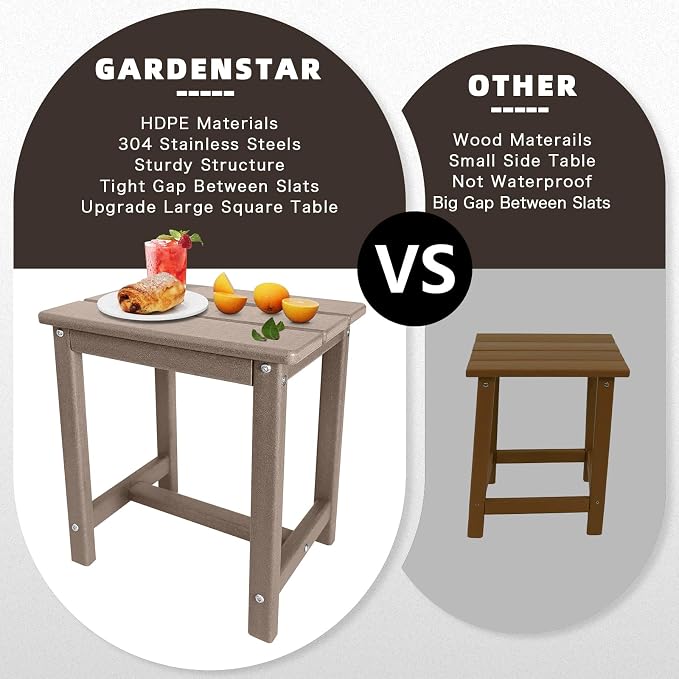 GARDENSTAR Adirondack Square Side Table,one-Tier Outdoor end Table, Patio Side Table for Pool,Porch,Backyard,Relaxing Companion (Teak) - Image 5