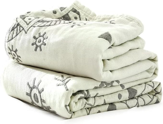 Boho Throw Blanket for Bed 100% Cotton Ultra Soft Rustic Quilt Spring Blanket Geometric Mandela Printed Farmhouse Decor Bed Blankets,80"x90" All Season Rustic Throw for Sofa Couch Chair
