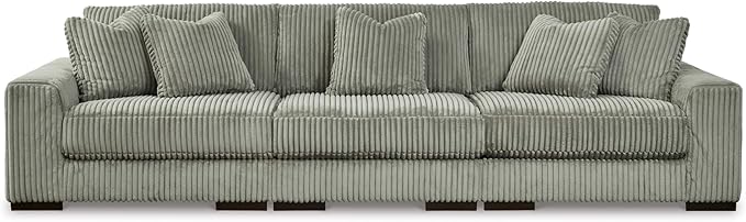 Signature Design by Ashley Lindyn Casual Contemporary 3-Piece Sectional Sofa with Reversible Cushions, Corded Fabric, Feather Cushion, Gray