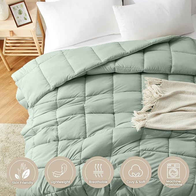 Homelike Moment Twin Comforter Duvet Insert - Green Down Alternative Bed Comforter Twin Size, Lightweight Bedding Comforters Quilted Soft All Season Solid Green