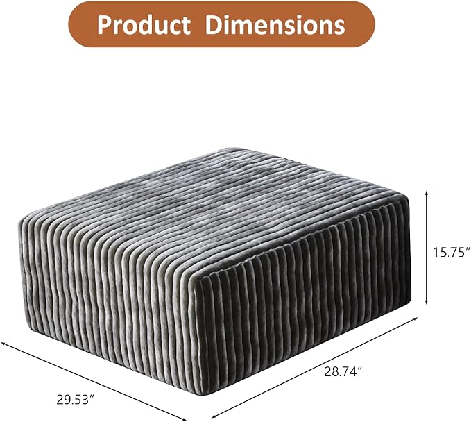 106" Boneless Couches for Living Room, Modular Sectional Sofa, L-Shape Sofa Couches,Cloud Couch Sectional, Comfy Corduroy Sofa, with Deep Seat, No Assembly Required (Gray, 1 Ottoman)
