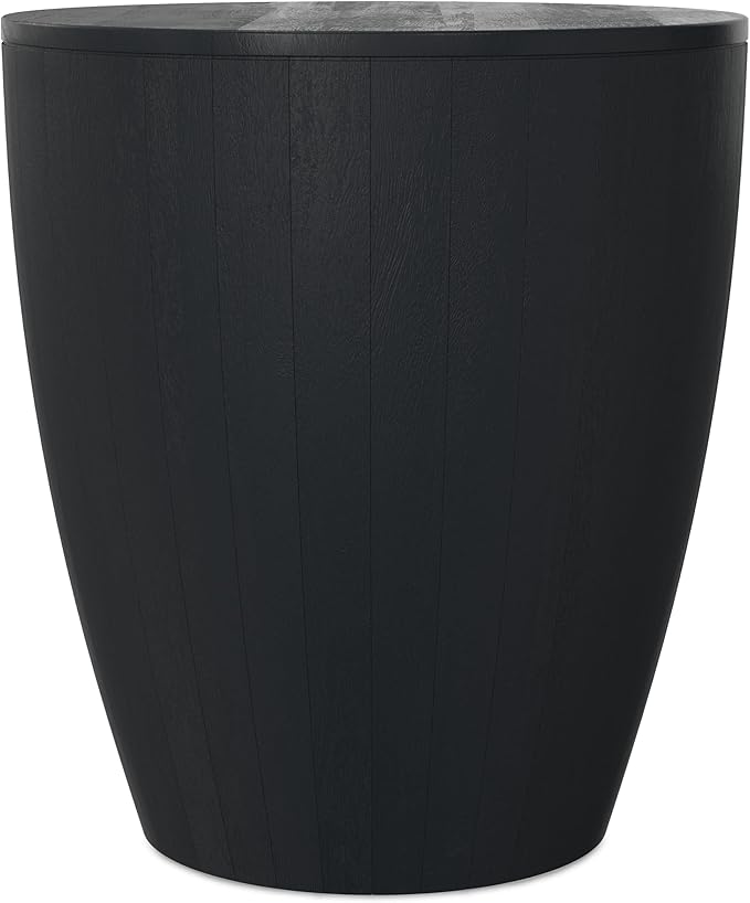 SIMPLIHOME Elmbrook End Table - 21 inch Wide Solid Mango Wood Round Drum Table with Vertical Panel Detailing in Black, Modern Nightstand or Plant Stand for Living Room or Bedroom, Assembled