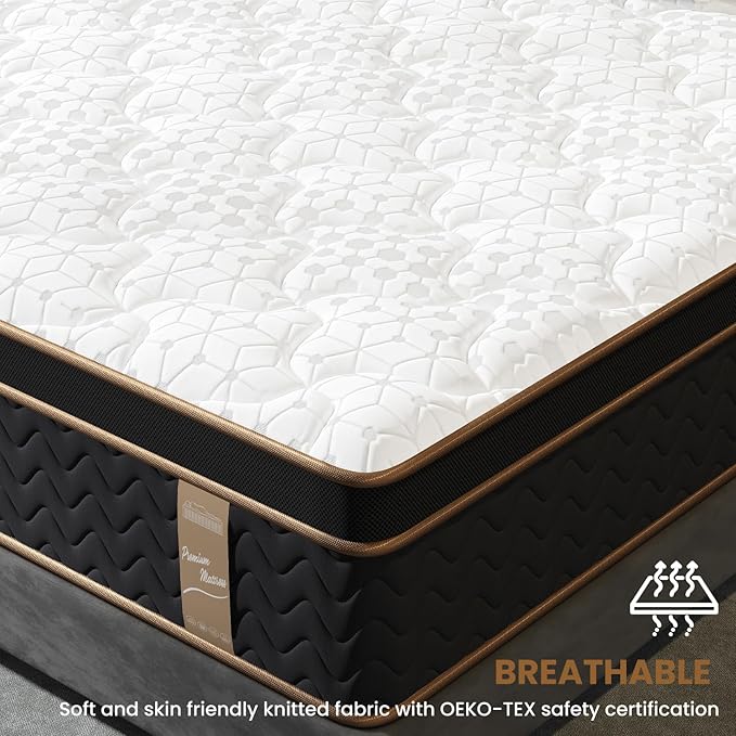 King Mattress 14 Inch, Cooling Hybrid King Mattress in a Box, Individual Pocket Springs-Motion Isolation, Extra Hip/Shoulder/Lumbar Support, Fiberglass-Free,Ergonomic Zones,365-Night Trial,CertiPUR-US
