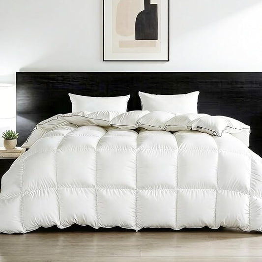 Feather Down Fiber Comforter Queen Size,Premium Ultra-Soft Breathable Comforter High Fill Power White Duvet Insert,All Season Hotel Bedding Comforters (Ivory White/All Season, Twin)