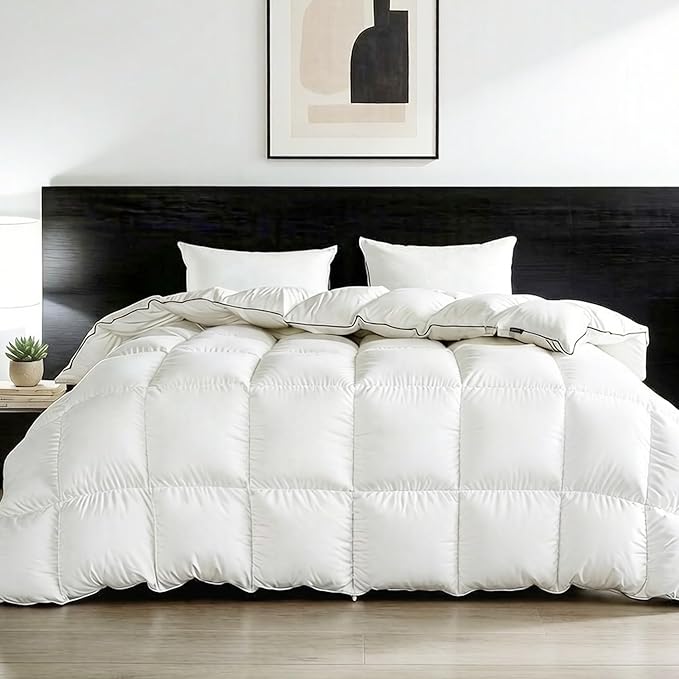 Feather Down Fiber Comforter Queen Size,Premium Ultra-Soft Breathable Comforter High Fill Power White Duvet Insert,All Season Hotel Luxury Bedding Comforters 8 Corner & Center Loops,Baffle Box Design
