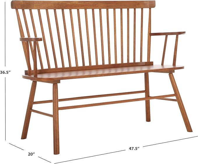 SAFAVIEH Home Collection Addison Farmhouse Honey Solid Wood Windsor Spindle Loveseat Bench