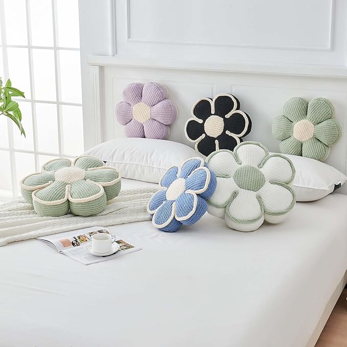 Kcvvcr Flower Pillow, Soft Flower Decorative Throw Pillow, Cute Daisy Flower Shaped Seating Floor Cushion Room D??cor Plush Pillows for Sofa Couch Bed (13.7 Inch, Blue)