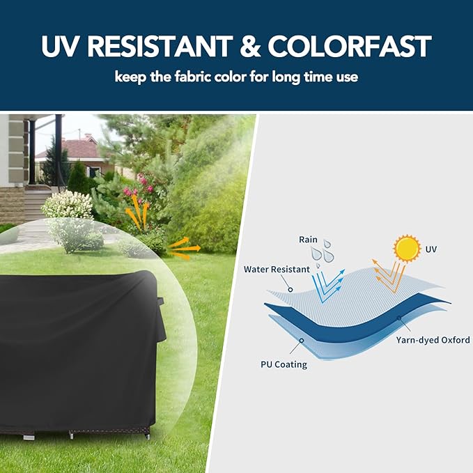 Easy-Going Square Patio Furniture Cover Waterproof Outdoor Dining Table and Chair Cover Anti-UV Outside Sectional Sofa Set Covers (76"L x 76"W x 28"H, Black) - Image 3