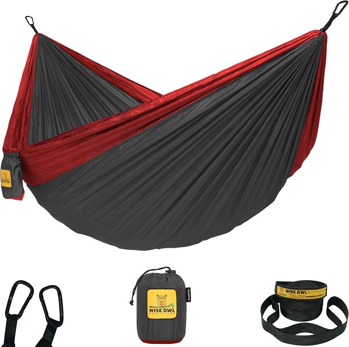 Wise Owl Outfitters Camping Hammock – 500lbs Portable Hammock with Tree Straps - Travel, Backpacking, Hiking, Outdoors Camping Gear - Single or Double by WiseOwlOutfitters