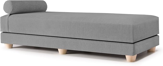 Jaxx Alon Daybed - Fold-Out Sleeper Chaise with Premium Memory Foam Queen-Size Mattress - Made in The USA, Grey
