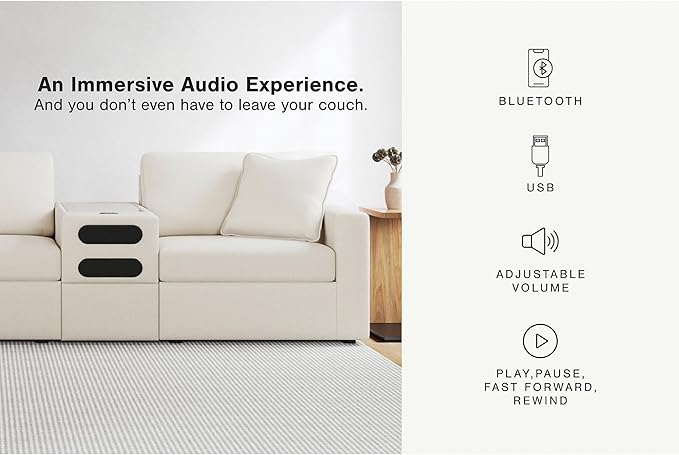 Signature Design by Ashley Modmax Stain Resistant Modern Modular L-Shaped 6-Piece Sectional with Audio Console, Reversible Cushions, Removable Covers, USB Ports and Storage, White