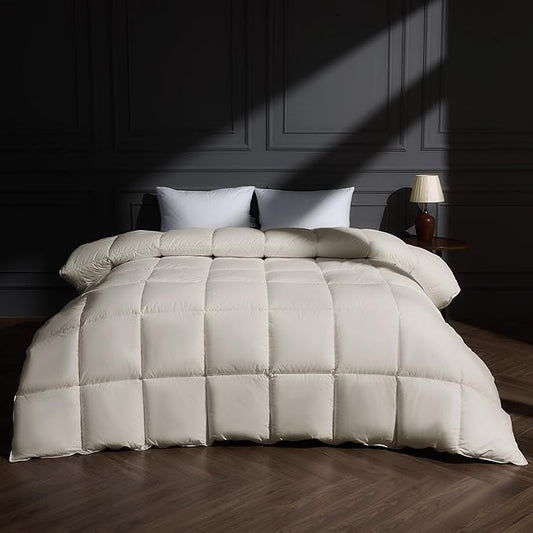 puredown® Goose Feather Down Fiber Comforter Twin Size, All Season 100% Cotton Duvet Insert Medium Warmth, Cloud Soft Hotel Luxury Collection Bedding Comforters Cream 90" x68