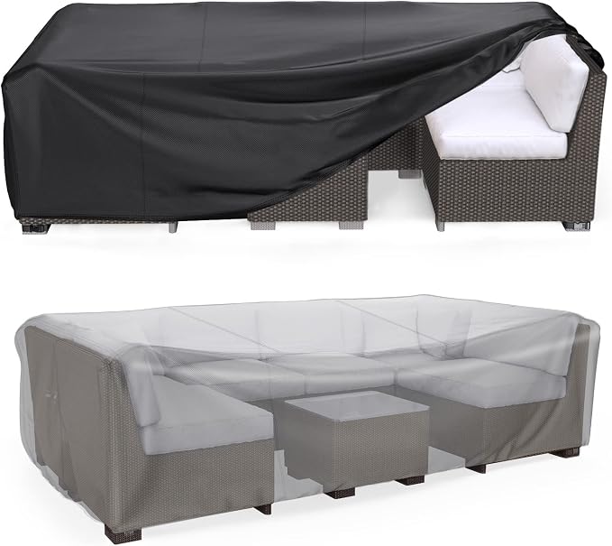 Patio Furniture Set Cover Waterproof, Mrrihand Outdoor Sectional Sofa Set Cover Heavy Duty 600D Table and Chair Set Cover 111" L× 74" W× 28.3" H by Mrrihand