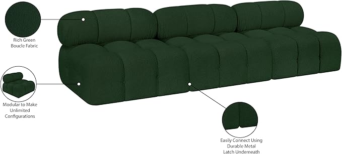 Meridian Furniture 611Green-S102B Ames Collection Modern | Contemporary Modular Sofa with Rich Green Boucle Fabric, Modular to Create Infinite Configurations, 102" W x 34" D x 28" H, Green