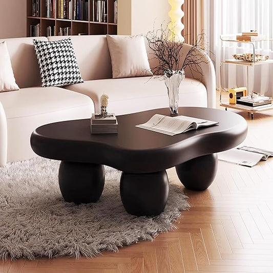Modern Wooden Coffee Table Cloud Coffee Table Central Living Room Low Table Irregular Indoor End Table Black Coffee Tables with 3 Oval Ball Legs for Living Room Bedroom (Black Oval Leg B 47.2 inch)