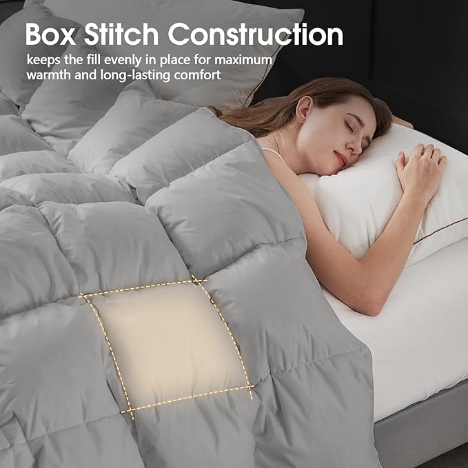 CYMULA Full Size Feather Down Comforter - All Season Dark Grey Duvet Insert, Lightweight Box Stitched, Fluffy Breathable, Ultra Soft Quiet Hotel Style with 8 Tabs(82" x 86")