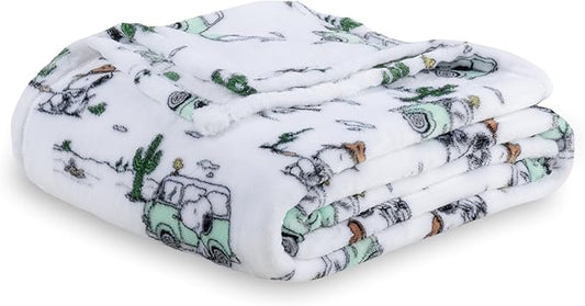 Berkshire Blanket Peanuts® VelvetLoft® Cute Character Snoopy Plush Blanket,Snoopy Desert Travel White,Twin 60 in x 90 in (Official Peanuts® Product)