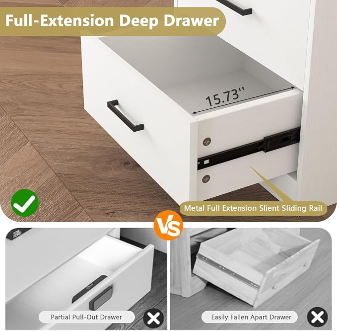 White Nightstand with Charging Station,Modern Night Stand with 2 Drawers and Open Shelf,Bedside Table with Storage for Bedroom, End Side Table for Living Room - Image 3