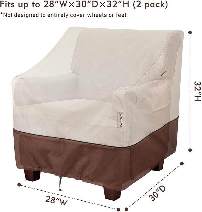2Pack Waterproof Patio Chair Covers-600D Oxford Heavy Duty Outdoor Furniture Cover, UV & Wind Resistant Deep Seat Chair Protector for All Seasons (Beige/Brown, 28" W x 30" D x 32" H) - Image 2