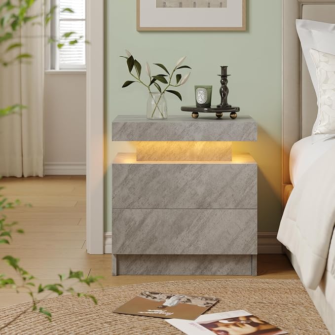 Cubehom Nightstands Set of 2, Bedside Tables with LED Lights, Night Stands with 2 Wood Drawers, End Tables Set of 2 for Living Room/Bedroom - Image 4