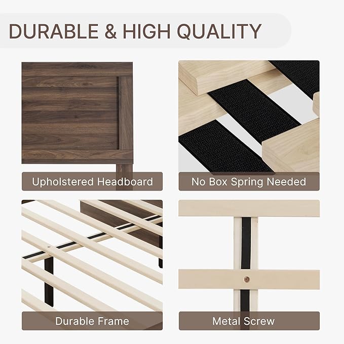 KISLOT Wood Bed Frame, Full Size Wooden Platform Bed Frame with Headboard and Footboard Mattress Foundation Farmhouse Bedroom Furniture No Box Spring Needed