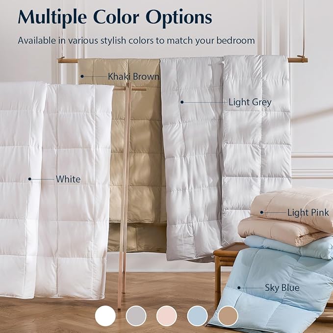 Pacific Coast Summer Goose Feather and Down Fiber Comforter Queen Size, Breathable Duvet Insert for Summer and Hot Sleepers, Natural Cooling Tencel Lyocell Shell, 8 Corner Tabs, Sky Blue, 90x90