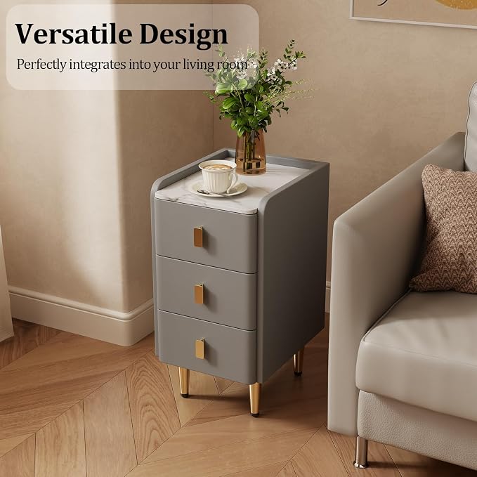 AQIMUELE Narrow Nightstand with Drawers, Narrow Side Table Leather, Small Bedside Tables for Bedroom. (Dark Gray) - Image 6