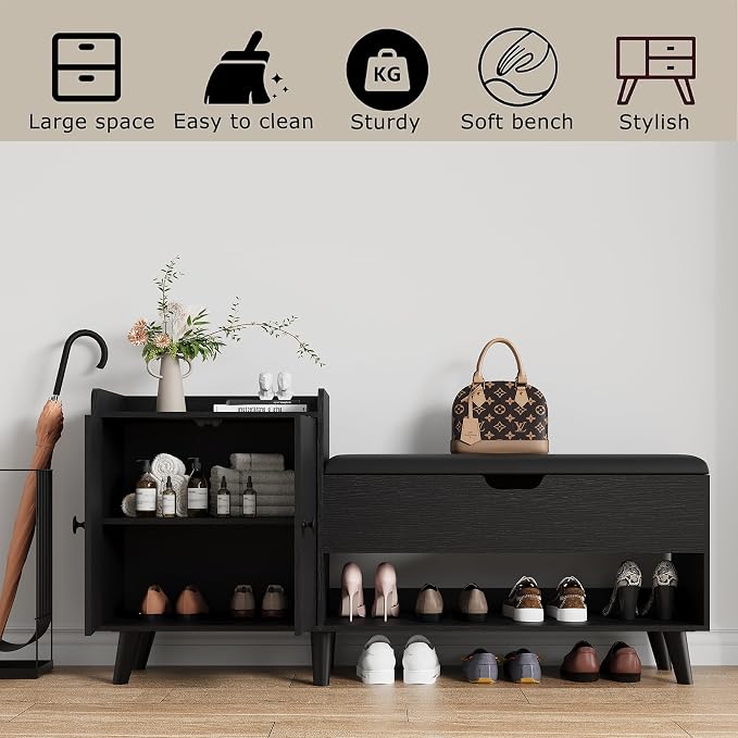 ZOPEND 50" Entryway Shoe Bench with Hidden Storage,Shoe Organizer Storage Bench with Shelf and Cabinet Entryway Bench for Bedroom Living Room and Hallway - Image 5