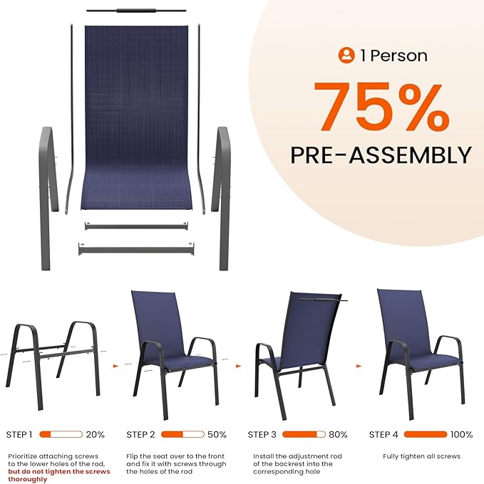 JEAREY Patio Dining Chairs Set of 4, Outdoor Stackable Dining Furniture Set, All Weather Dining Set for Lawn, Garden, Backyard, Poolside, Navy Blue - Image 5