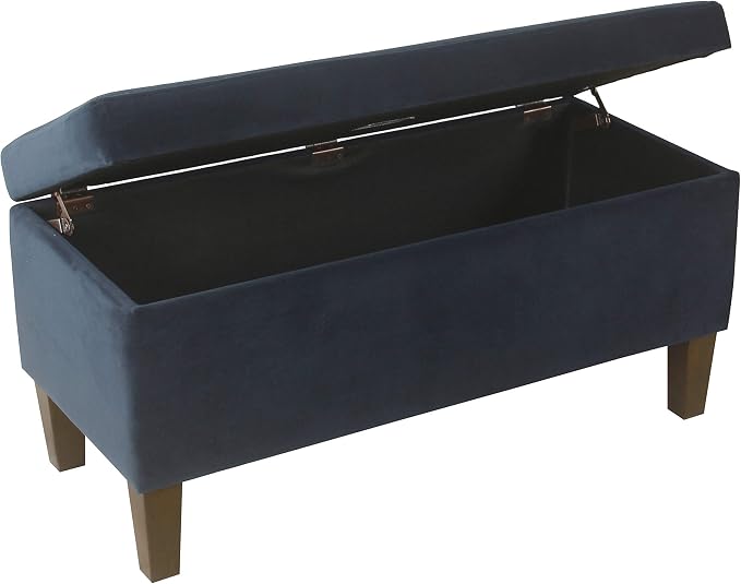 HomePop Large Upholstered Rectangular Storage Ottoman Bench with Hinged Lid, Navy - Image 6