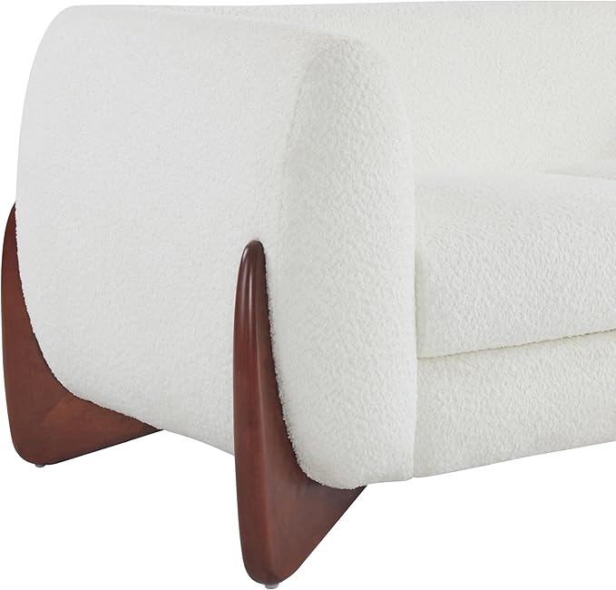 Merax 63 Inch Modern Boucle Upholstered 2-Seater Sofa, Chenille Fabric Loveseat with Solid Wood Legs, Low Profile Small Couch for Living Room, Beige